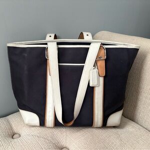 Coach Black and Cream Tote with Tan Accents